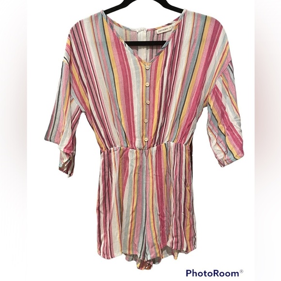 andthewhy Pants - Andthewhy Multicolor short sleeve striped shorts romper size Small
